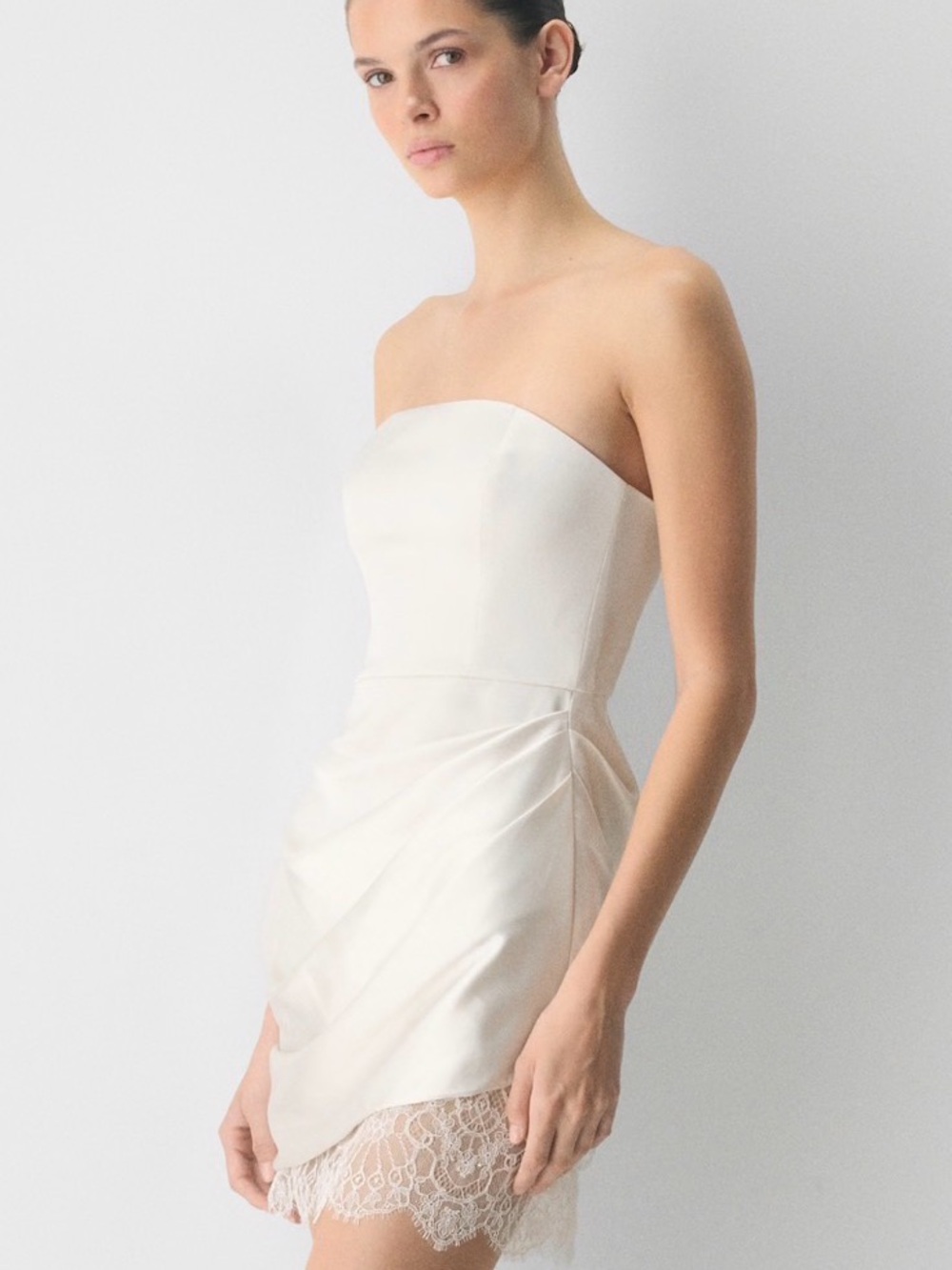 Aritzia Strapless Showtime Satin Dress - Light Birch